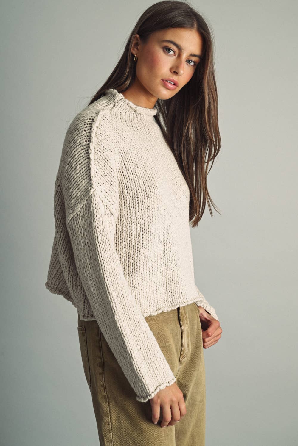 MIOU MUSE - T6753   ROLL HEMMING LONG SLEEVE SWEATER TOP
