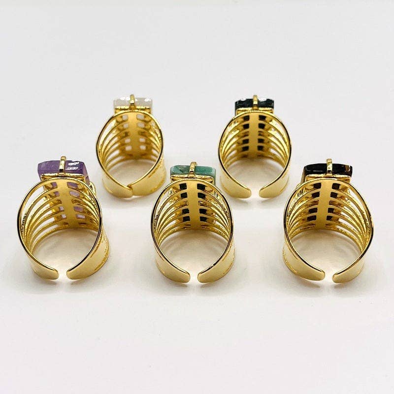 Crystal Rectangle Gemstone Gold-Plated Cigar Ring