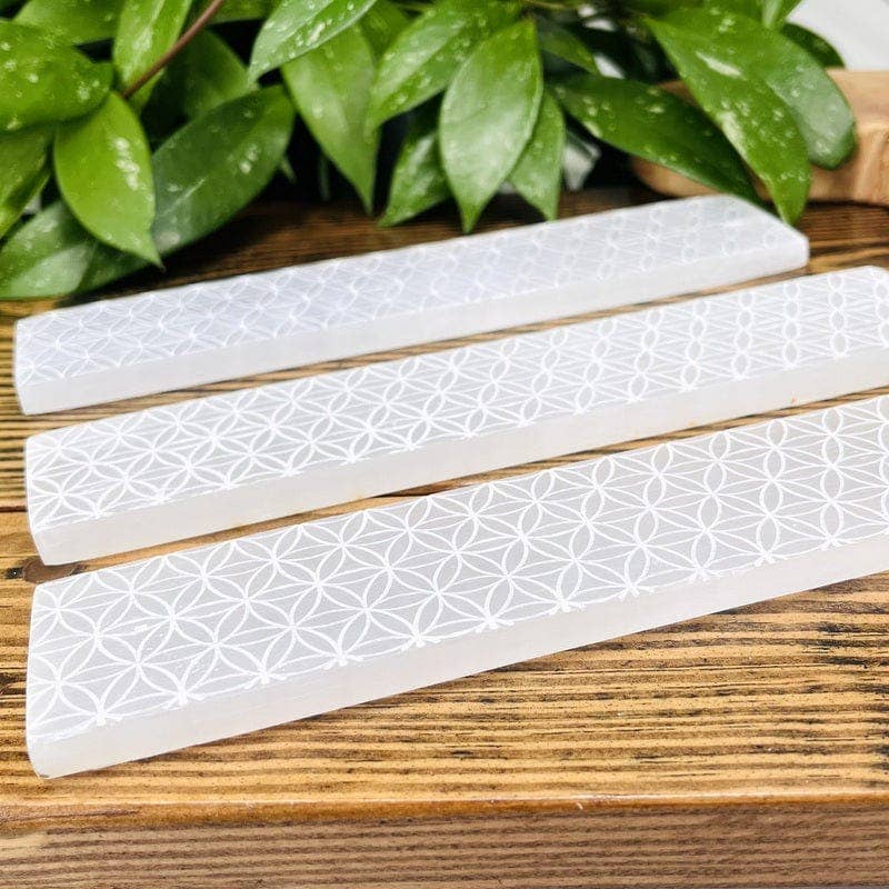 Selenite Incense Burner with Engraved Flower of Life