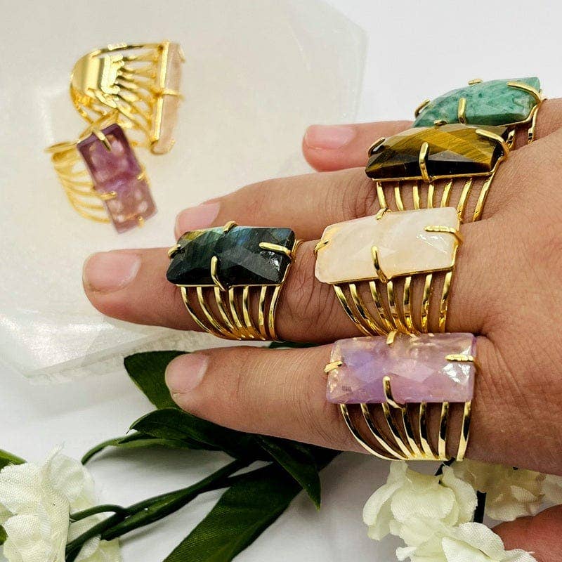 Crystal Rectangle Gemstone Gold-Plated Cigar Ring