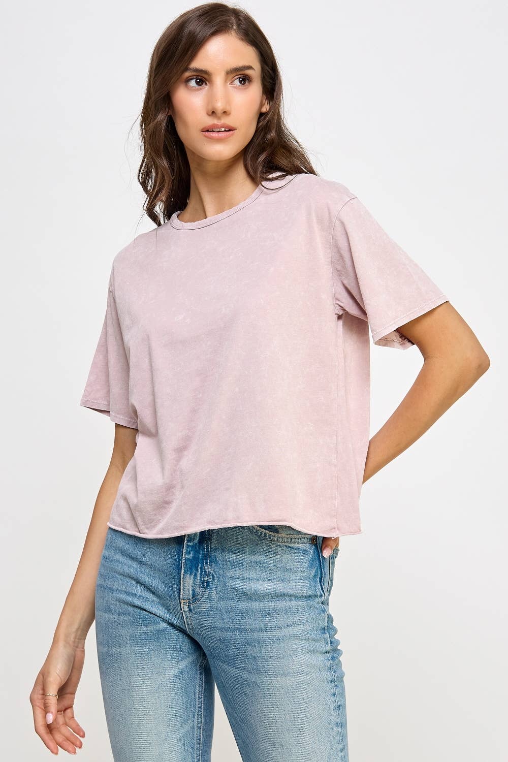 Honestee - Blank Mineral Washed Long Cropped T-Shirt