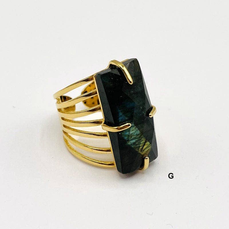 Crystal Rectangle Gemstone Gold-Plated Cigar Ring