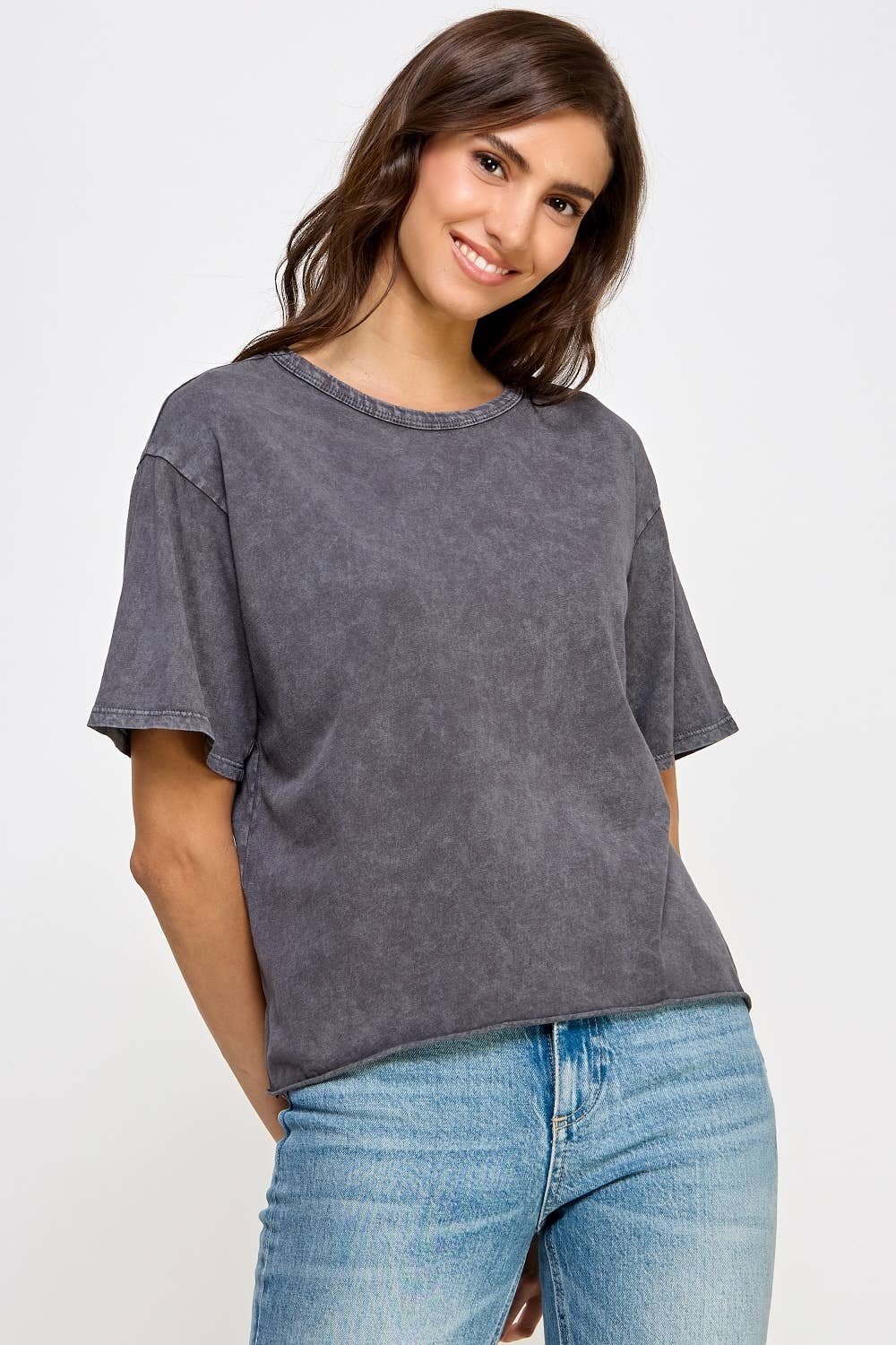 Honestee - Blank Mineral Washed Long Cropped T-Shirt