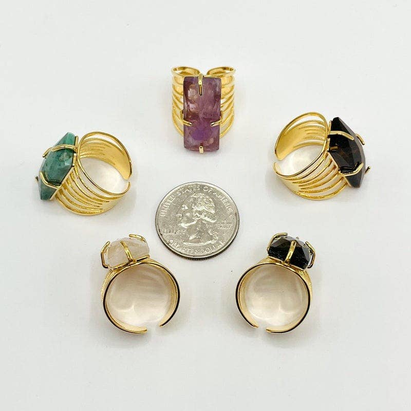 Crystal Rectangle Gemstone Gold-Plated Cigar Ring
