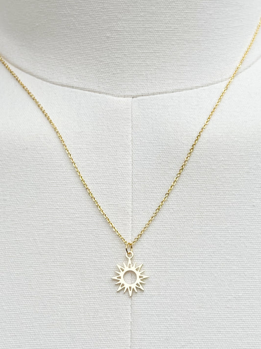 gold plated dainty simple sun pendant celestial necklace made in the usa