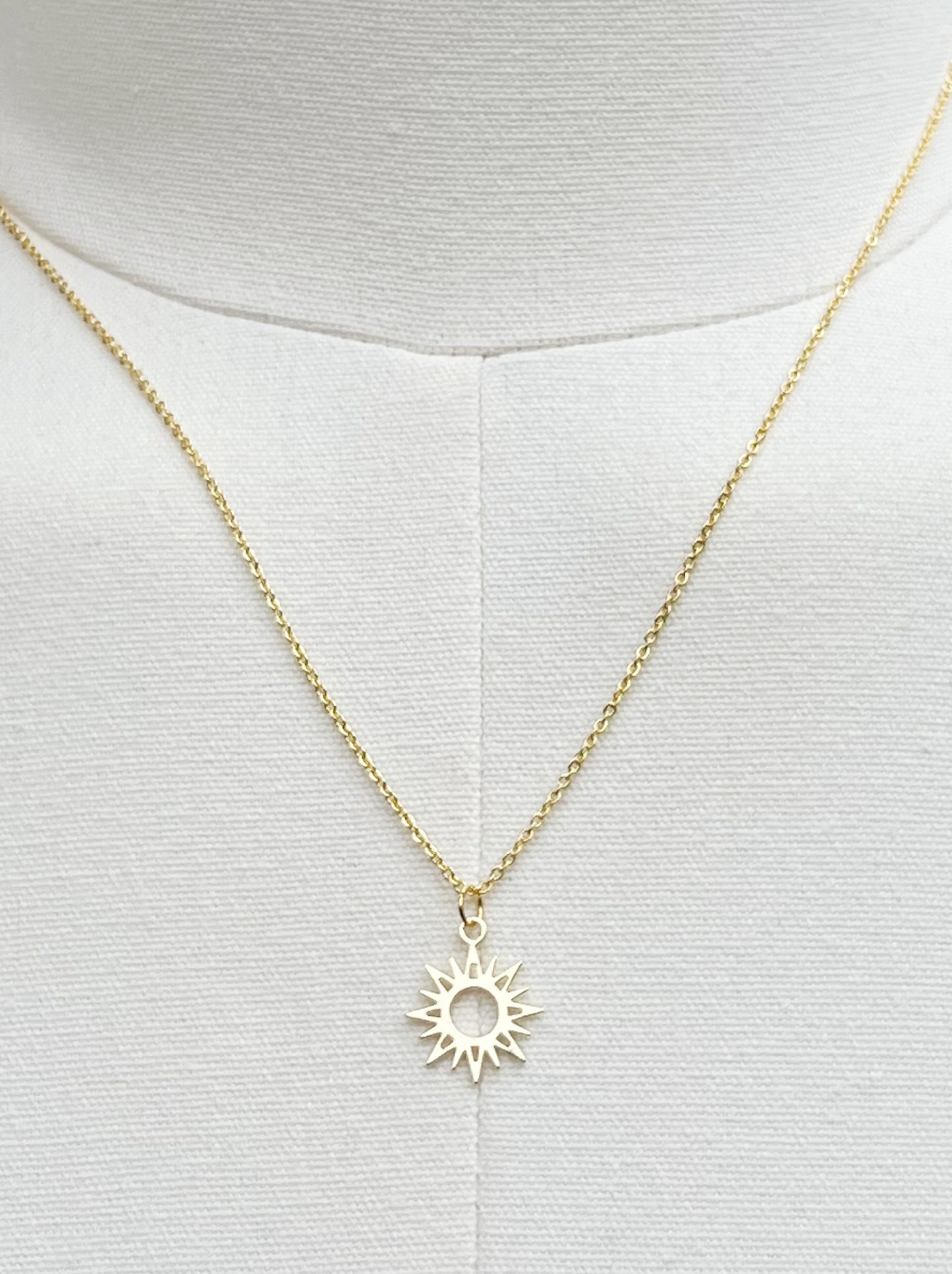 gold plated dainty simple sun pendant celestial necklace made in the usa