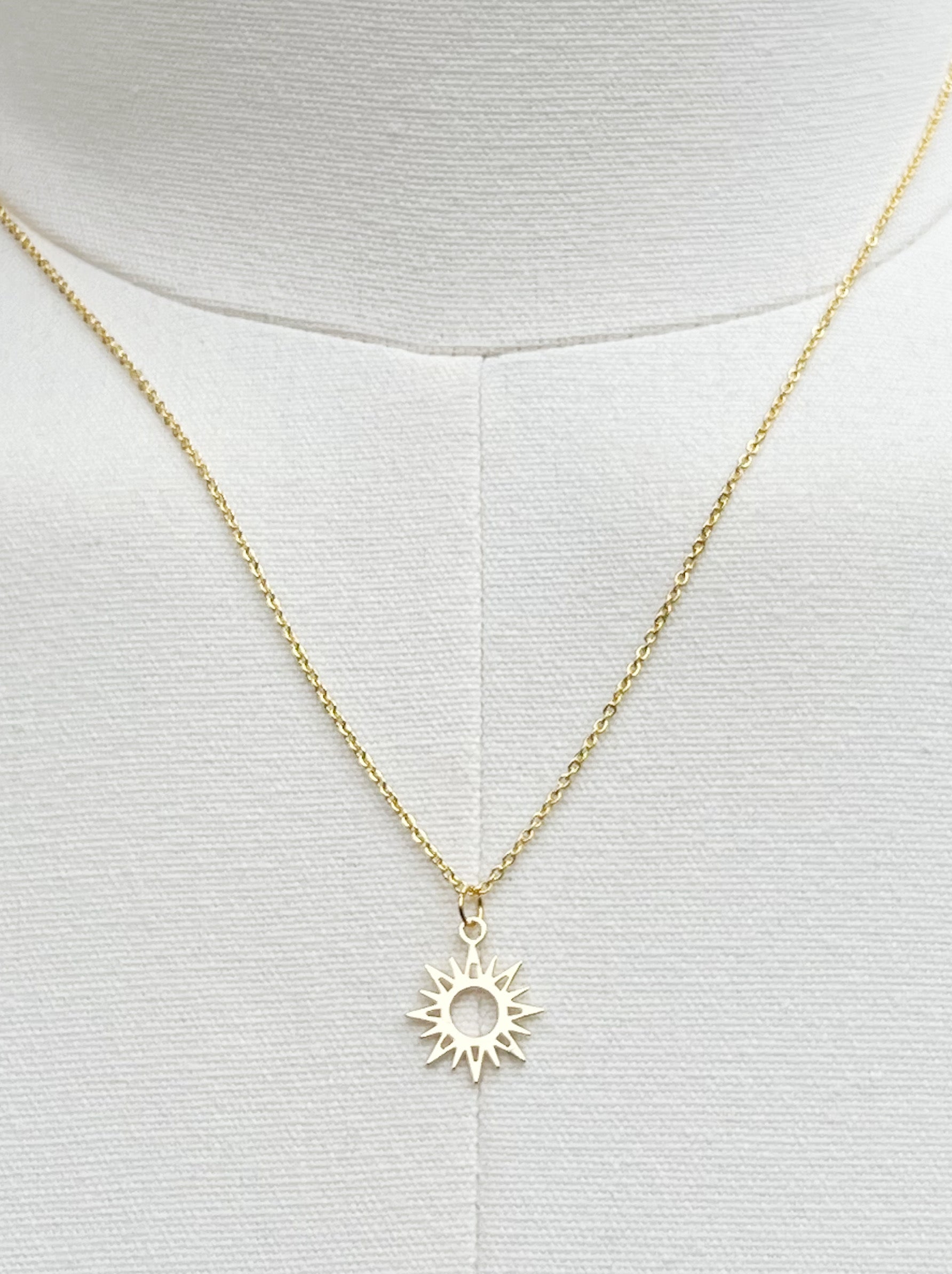 gold plated dainty simple sun pendant celestial necklace made in the usa