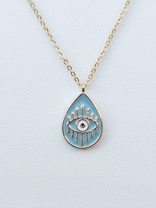 evil eye teardrop pendant dainty gold plated necklace made in the usa