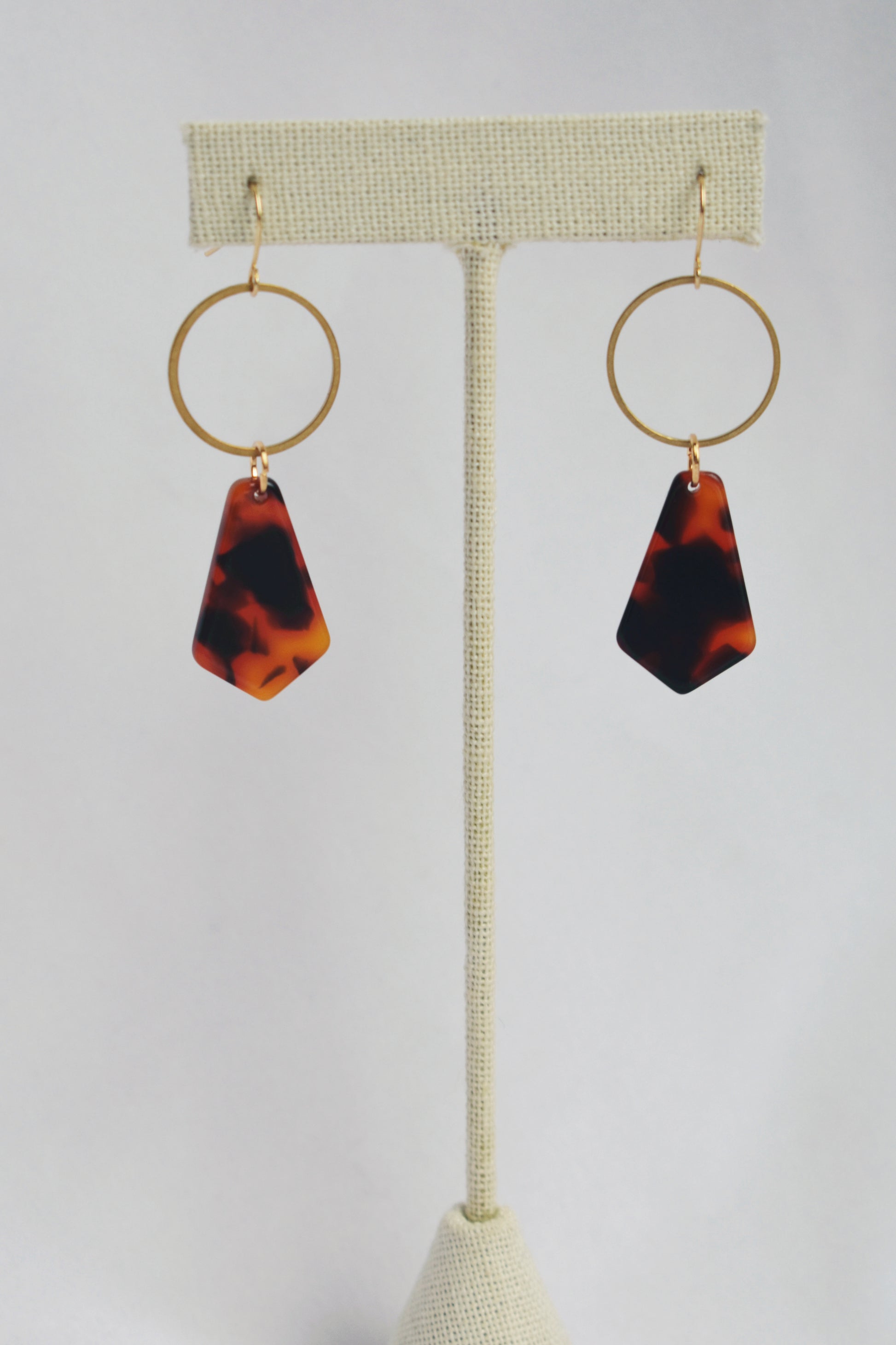 acetate tortoise raw brass lightweight statement gold plated earrings