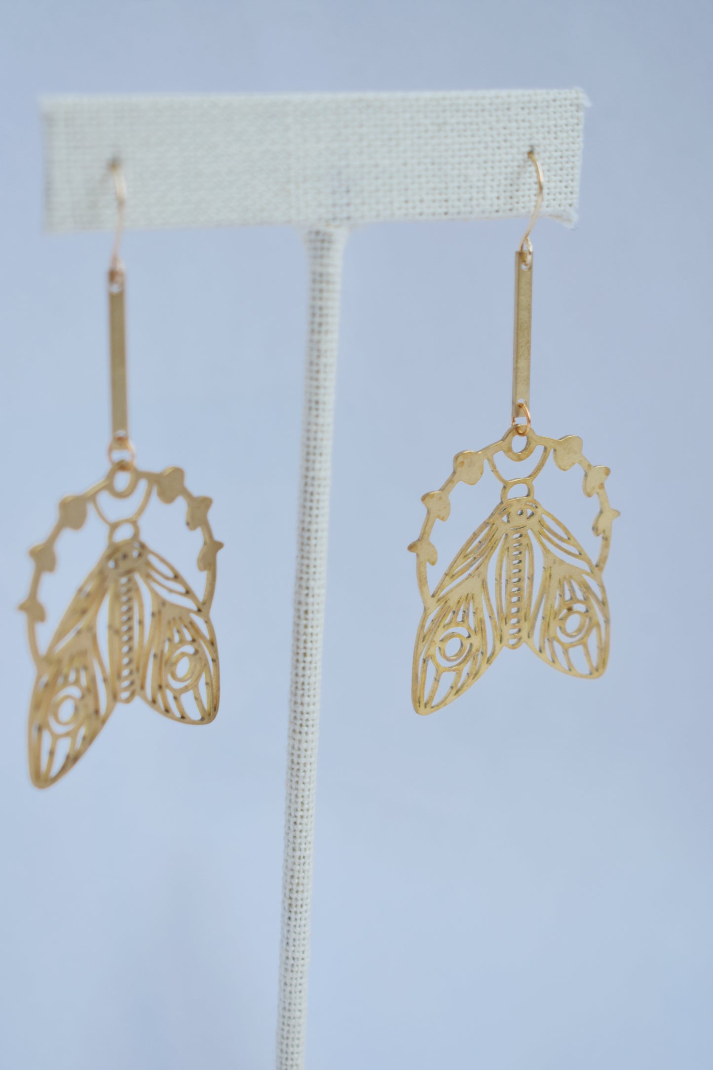 brass moon phase and lunar moth lightweight boho statement earrings