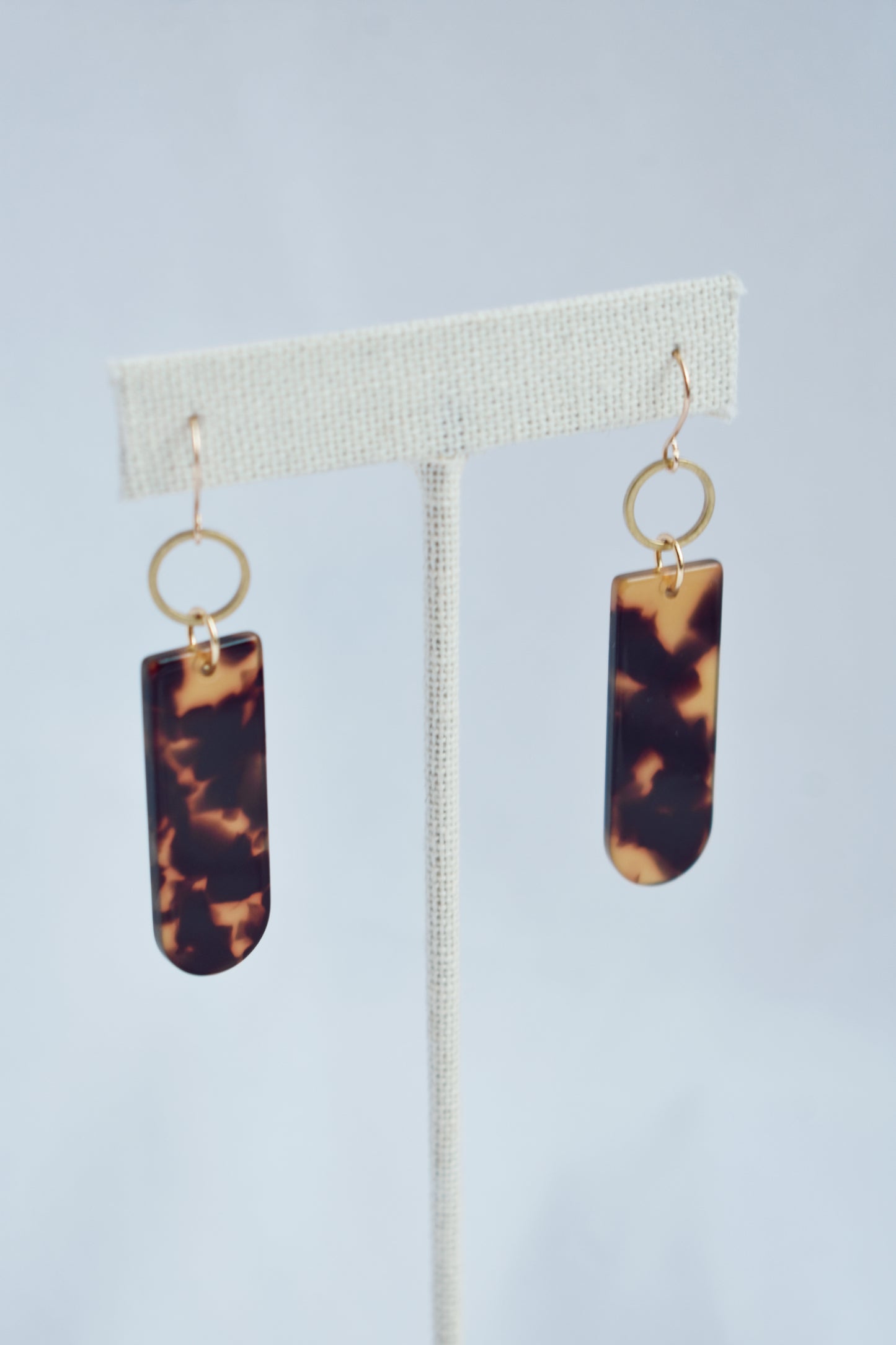 tortoise acetate brass circle lightweight statement gold plated earrings