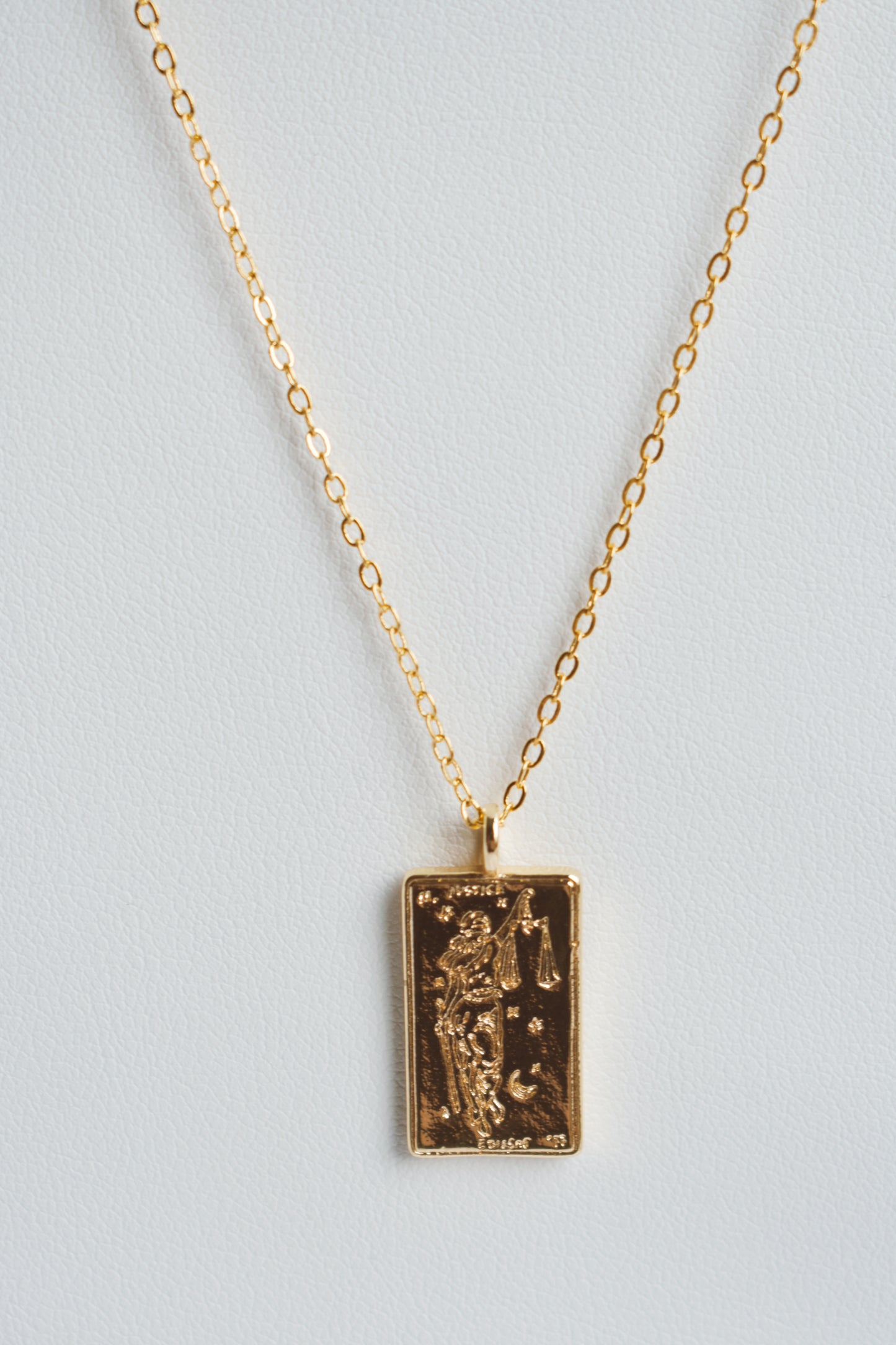 tarot inspired lady justice saint gold plated pendant dainty necklace