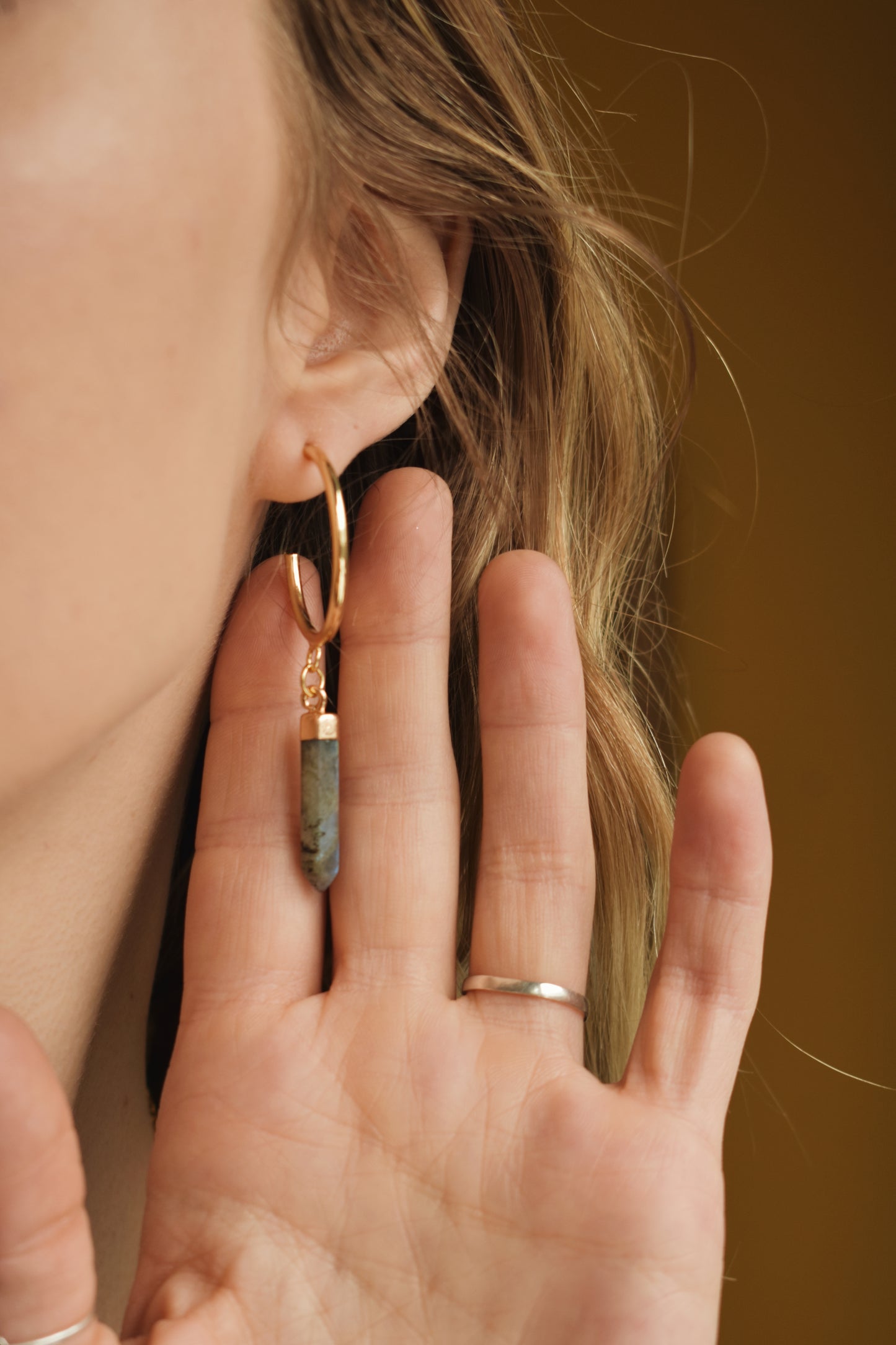 modern boho style labradorite pendant gold plated hoop earrings