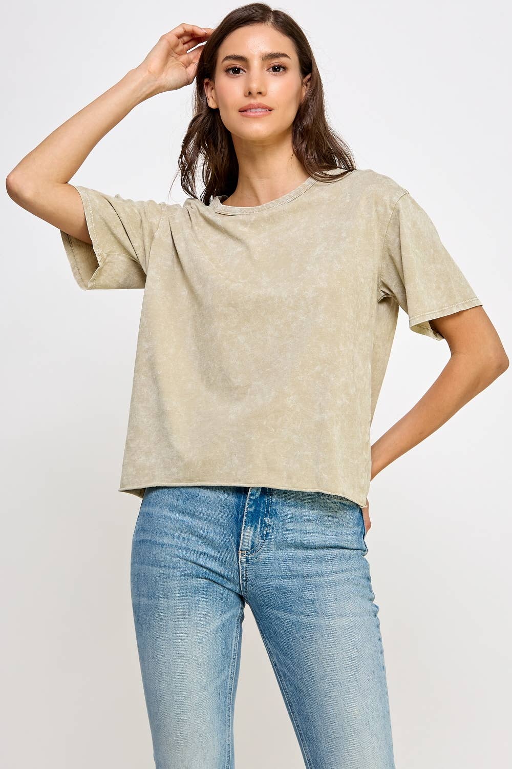 Honestee - Blank Mineral Washed Long Cropped T-Shirt