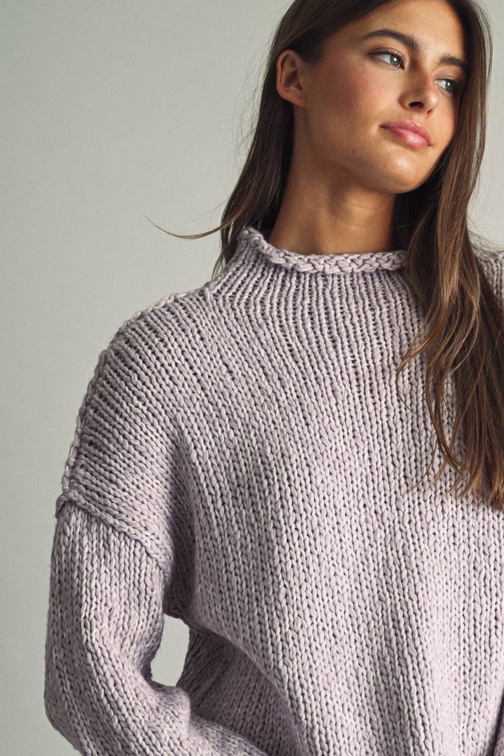 MIOU MUSE - T6753   ROLL HEMMING LONG SLEEVE SWEATER TOP