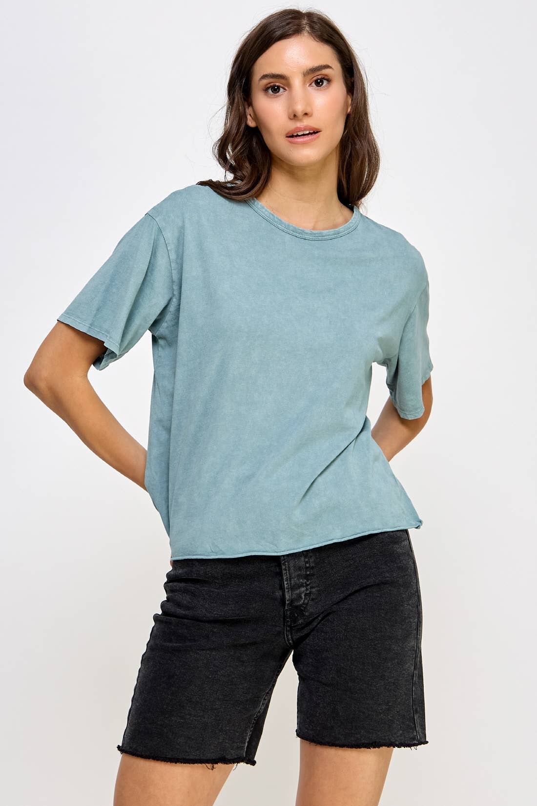 Honestee - Blank Mineral Washed Long Cropped T-Shirt