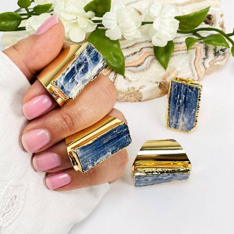Blue Kyanite Ring with 24k Gold Electroplated Band