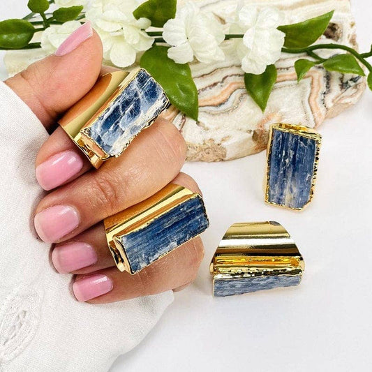 Blue Kyanite Ring with 24k Gold Electroplated Band