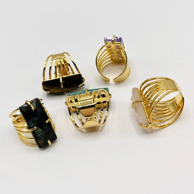 Crystal Rectangle Gemstone Gold-Plated Cigar Ring