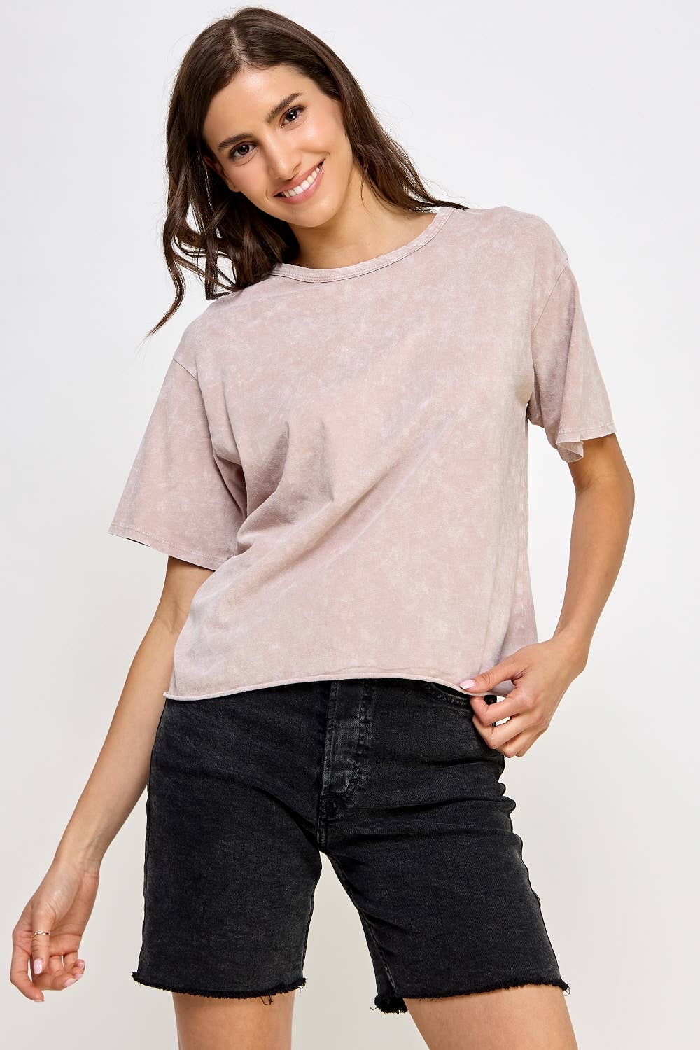 Honestee - Blank Mineral Washed Long Cropped T-Shirt