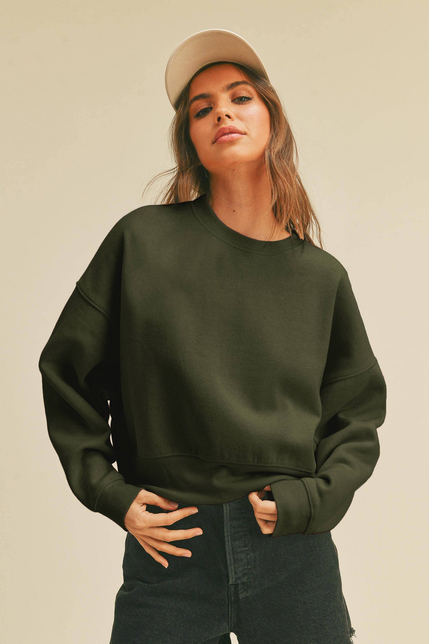 Honestee - Blank Short Cropped Long Sleeve Sweatshirt