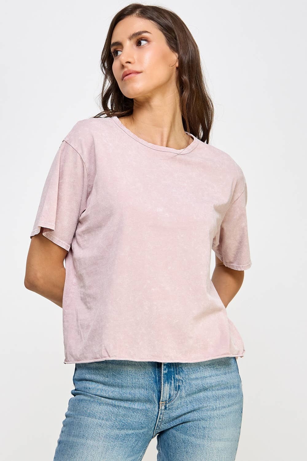 Honestee - Blank Mineral Washed Long Cropped T-Shirt