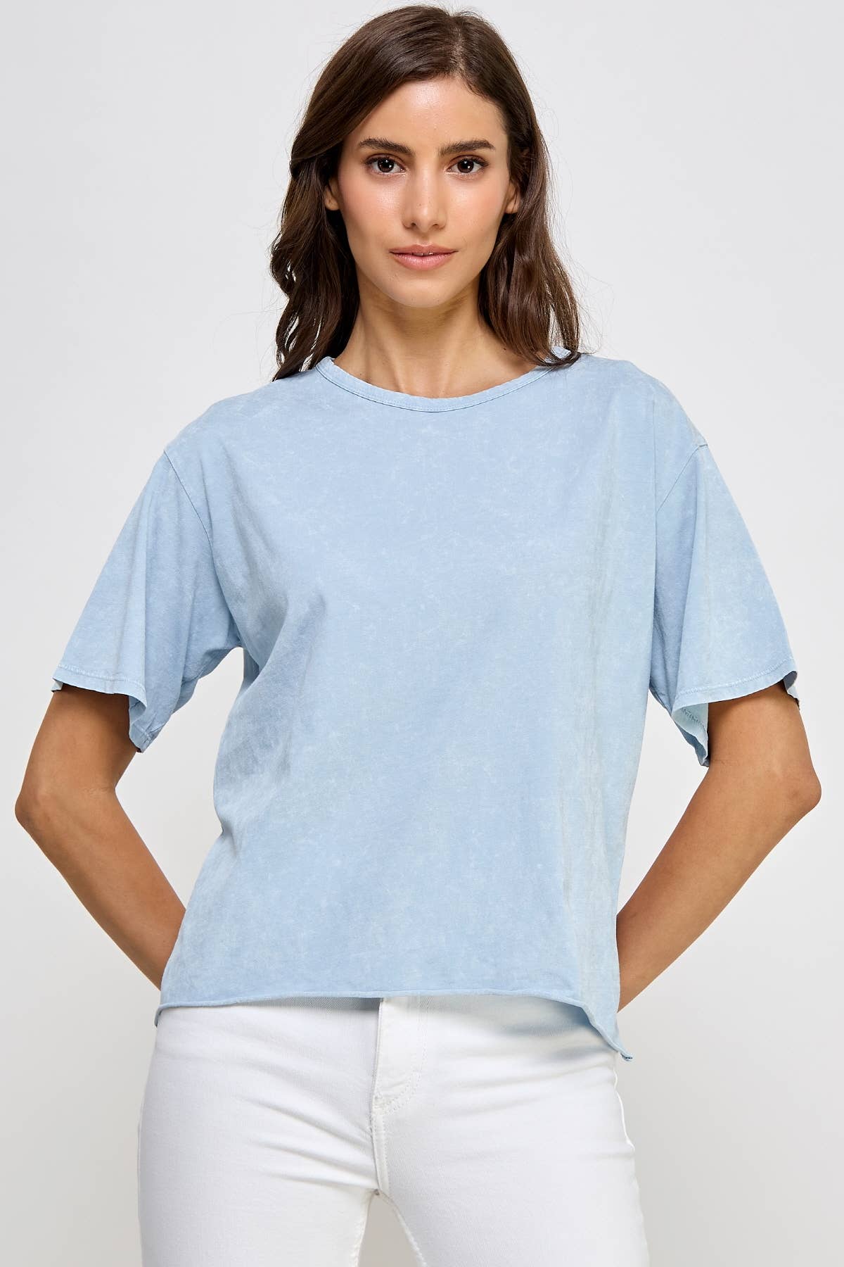 Honestee - Blank Mineral Washed Long Cropped T-Shirt