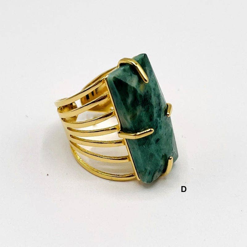 Crystal Rectangle Gemstone Gold-Plated Cigar Ring