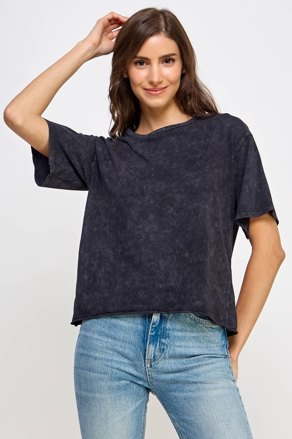 Honestee - Blank Mineral Washed Long Cropped T-Shirt