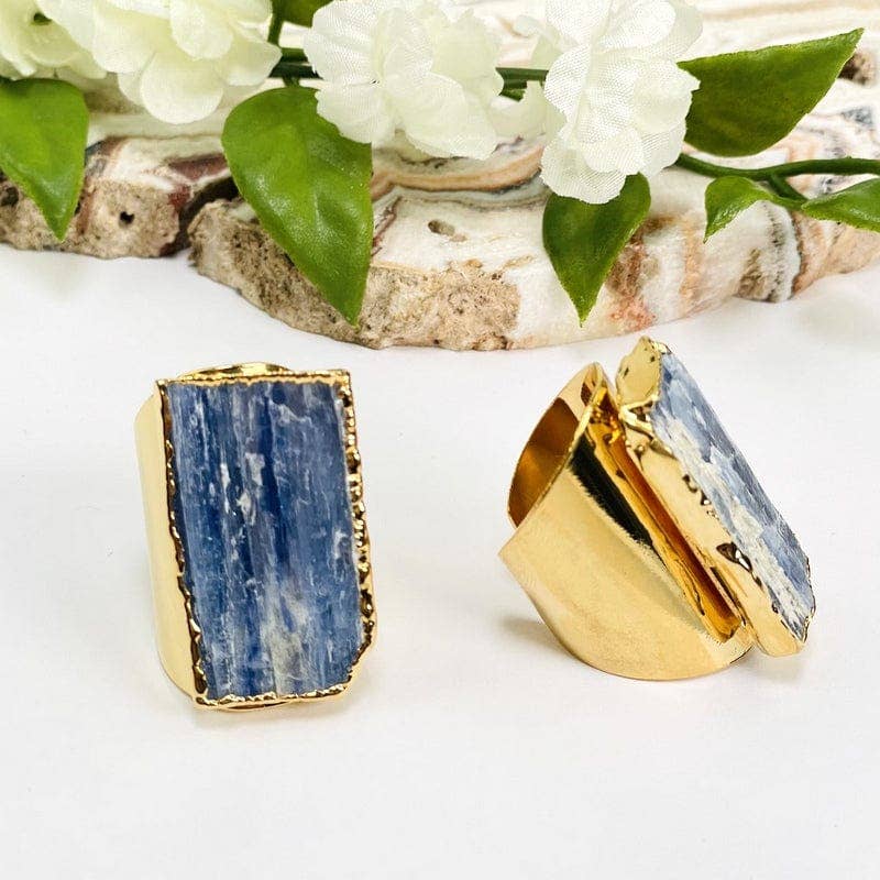 Blue Kyanite Ring with 24k Gold Electroplated Band