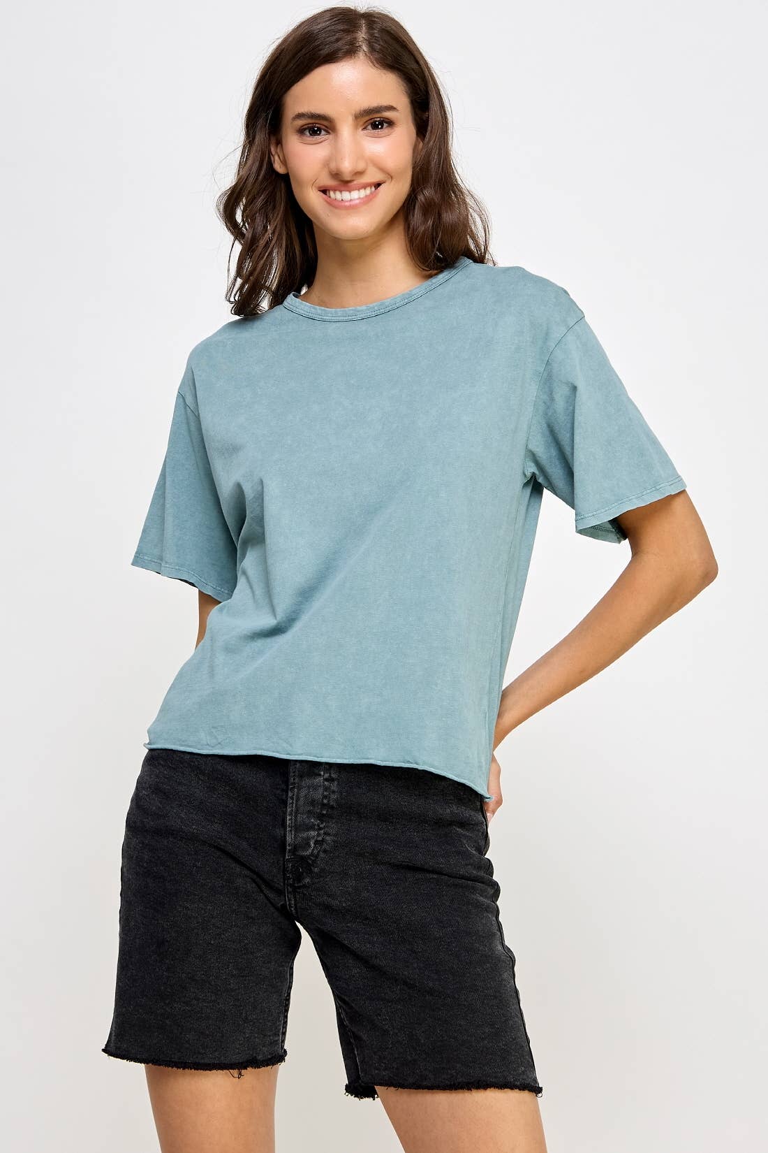 Honestee - Blank Mineral Washed Long Cropped T-Shirt