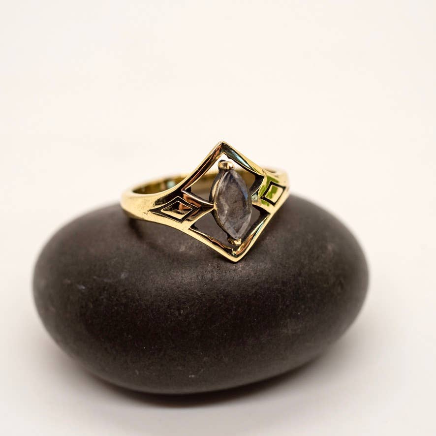 Baizaar fair trade nickel free brass mystic labradorite gold boho ring