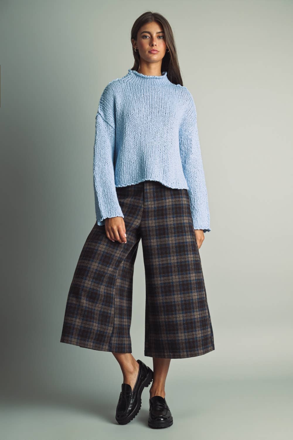 MIOU MUSE - T6753   ROLL HEMMING LONG SLEEVE SWEATER TOP