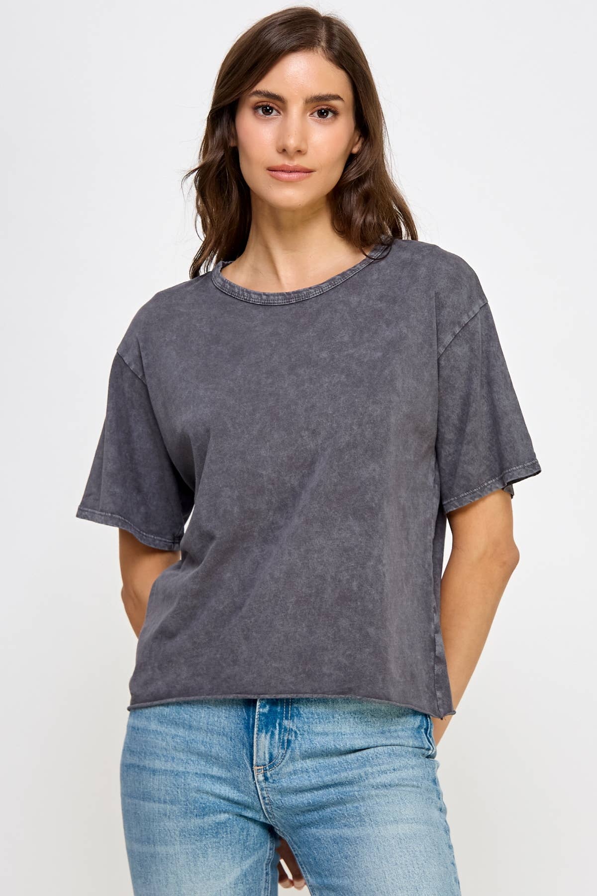 Honestee - Blank Mineral Washed Long Cropped T-Shirt