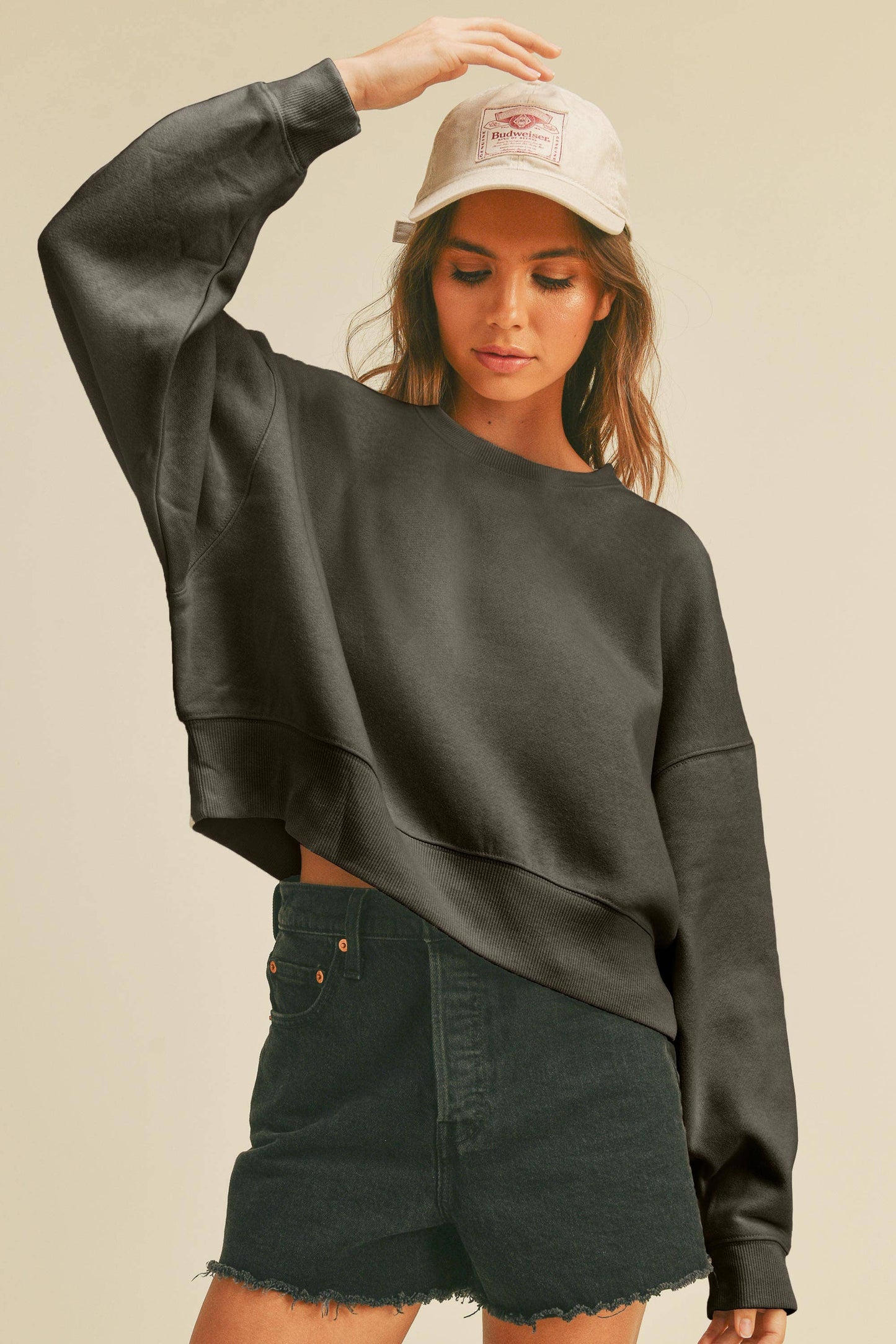 Honestee - Blank Short Cropped Long Sleeve Sweatshirt