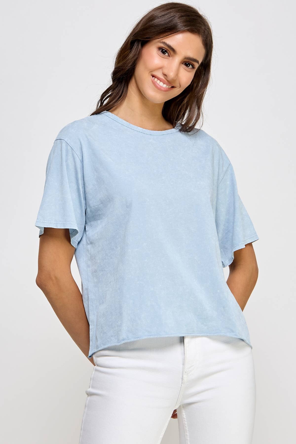 Honestee - Blank Mineral Washed Long Cropped T-Shirt