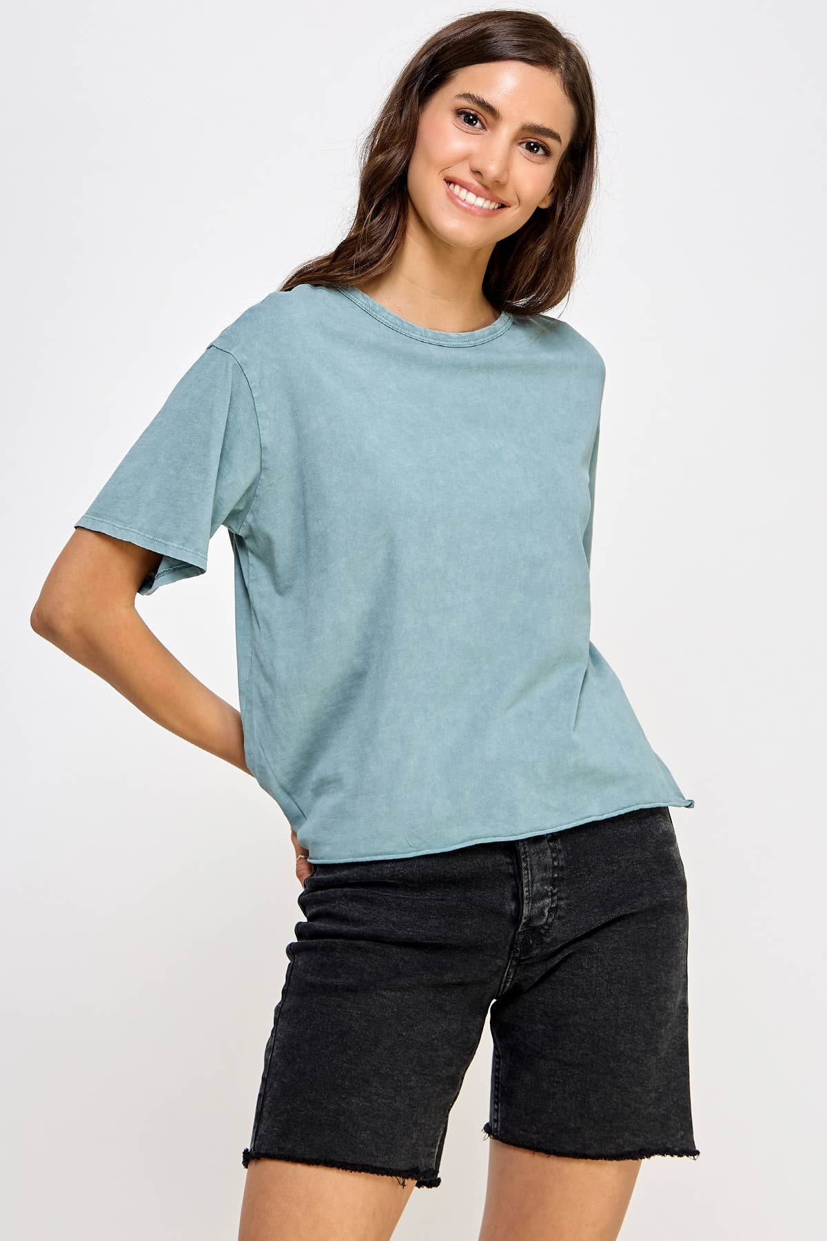 Honestee - Blank Mineral Washed Long Cropped T-Shirt