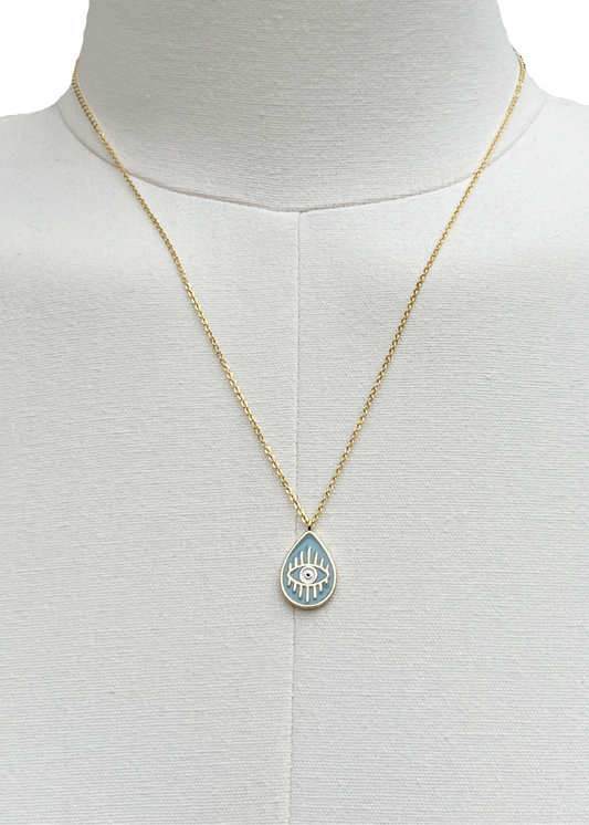 evil eye teardrop pendant dainty gold plated necklace made in the usa
