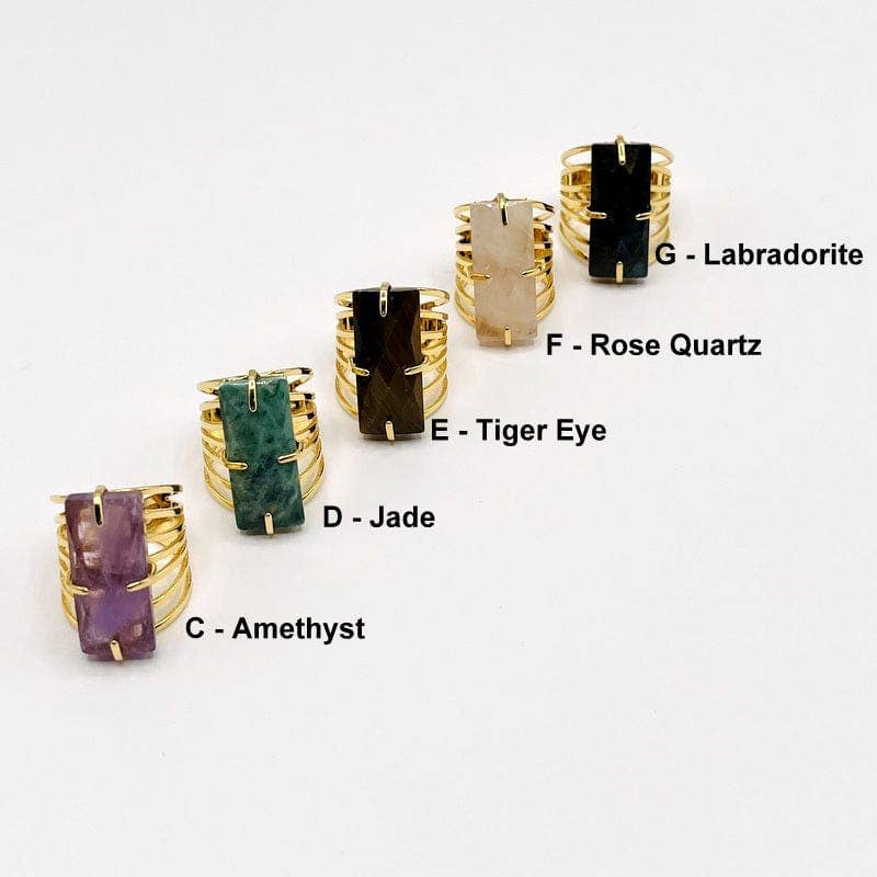 Crystal Rectangle Gemstone Gold-Plated Cigar Ring