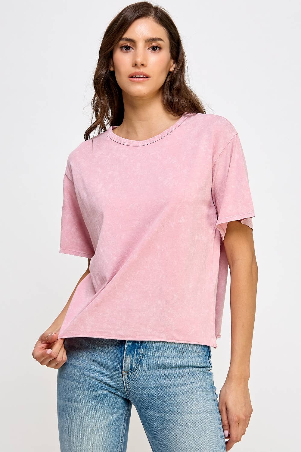 Honestee - Blank Mineral Washed Long Cropped T-Shirt