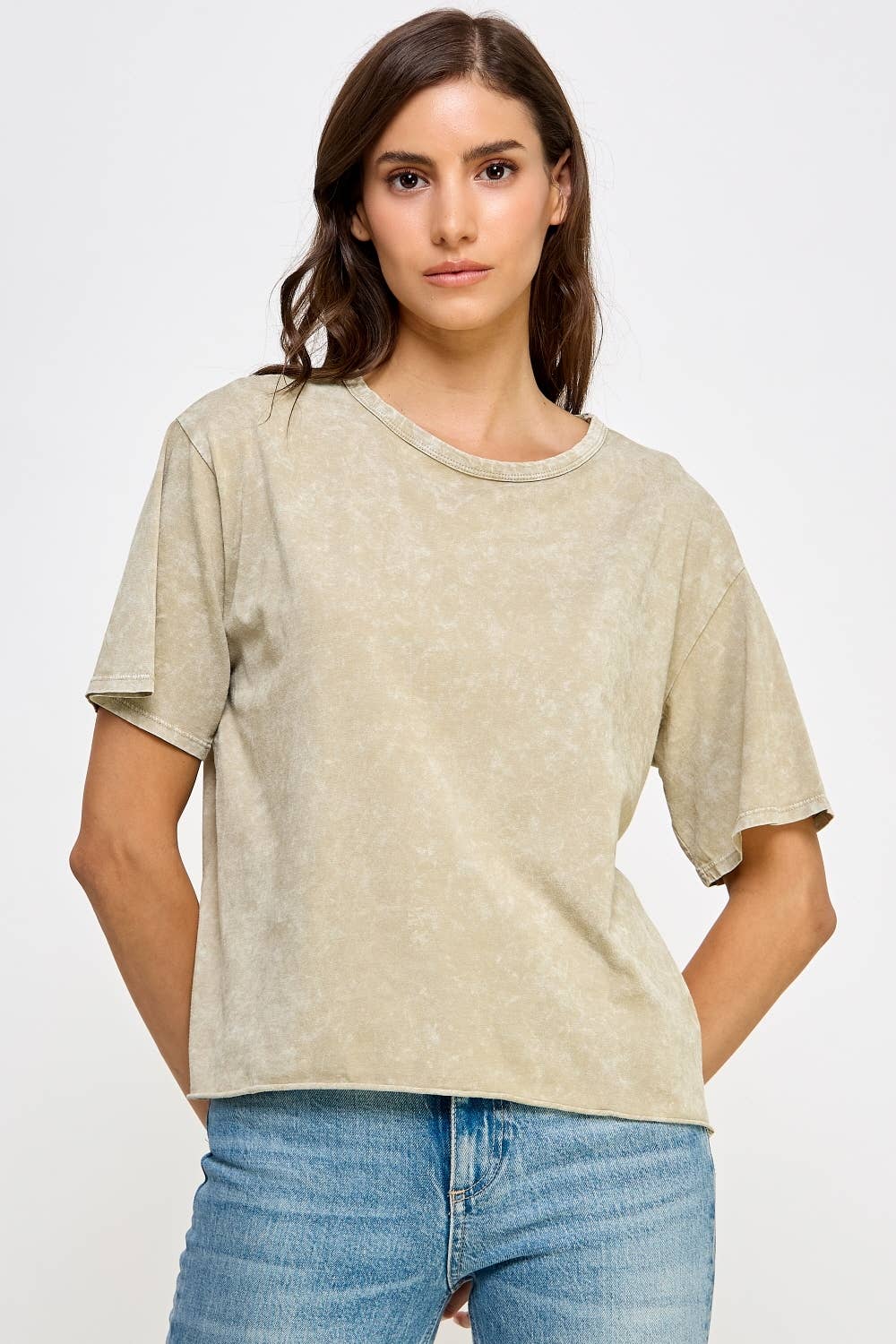 Honestee - Blank Mineral Washed Long Cropped T-Shirt
