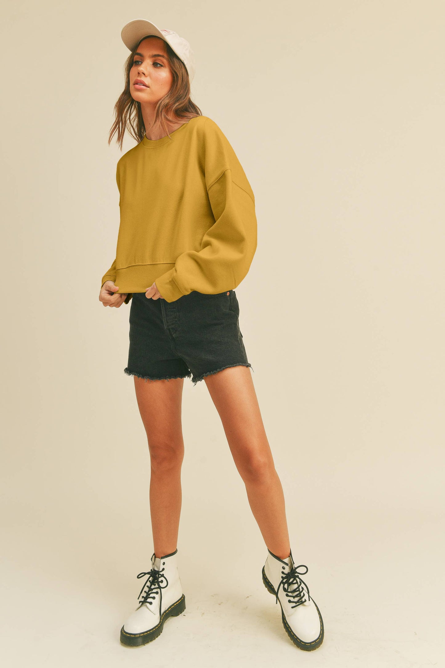 Honestee - Blank Short Cropped Long Sleeve Sweatshirt