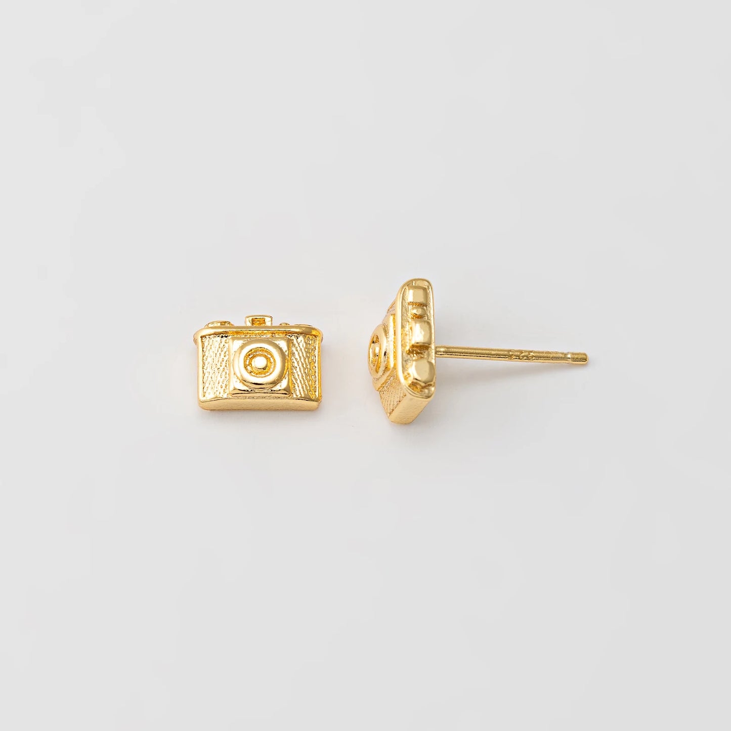 gold plated dainty camera stud earrings photographer gift