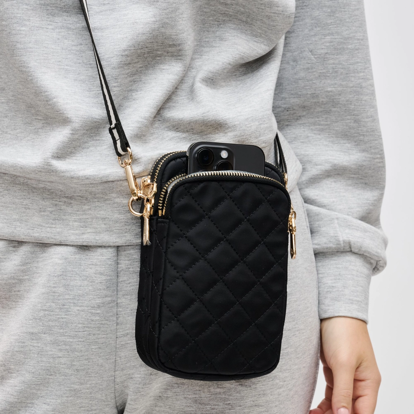 Sol and Selene - Divide & Conquer Quilted Crossbody: Black nude cream