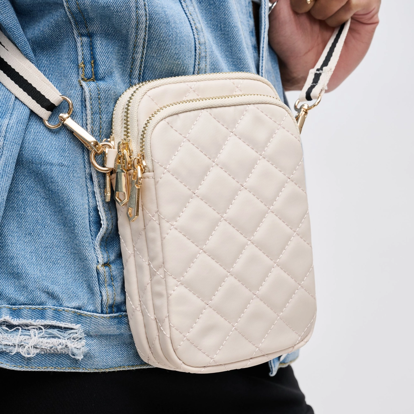 Sol and Selene - Divide & Conquer Quilted Crossbody: Black nude cream