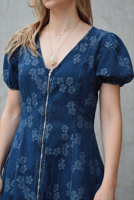 floral denim mini dress