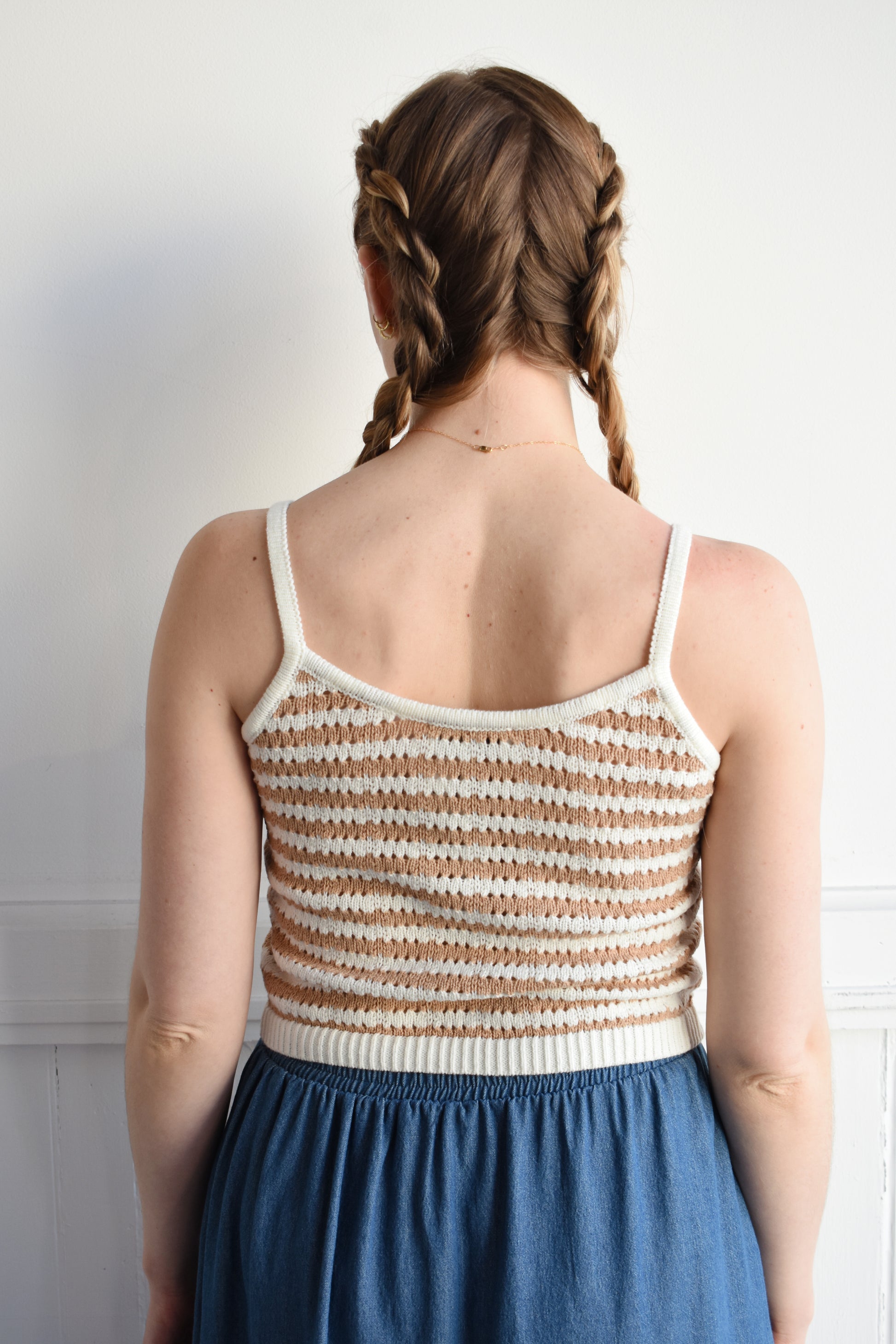 crochet tank with spaghetti straps, cropped, horizontal stripes