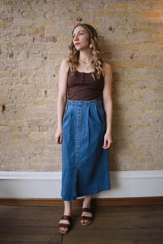 button midi skirt