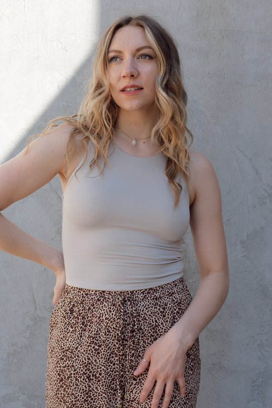 super soft double layered high neck tank slightly cropped perfect staple piece for summer
