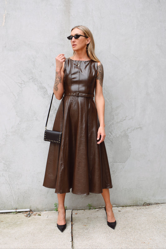faux leather midi dress